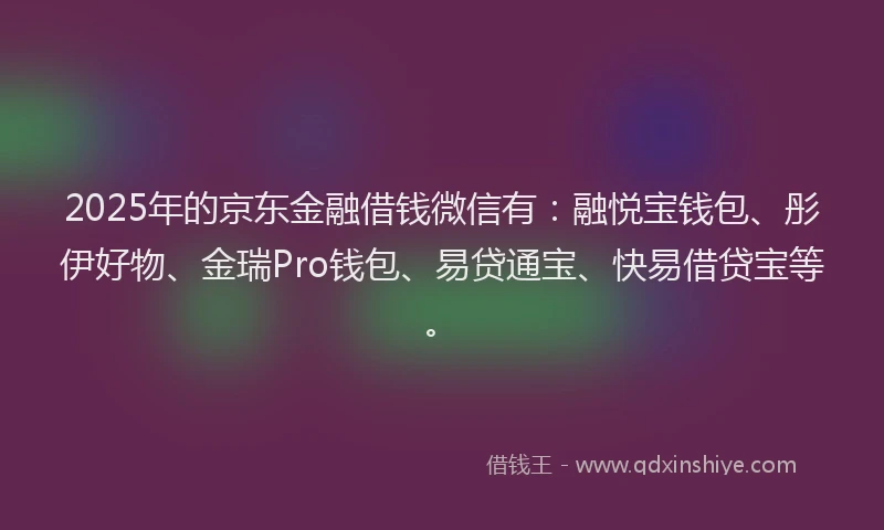 2025年的京东金融借钱微信有：融悦宝钱包、彤伊好物、金瑞Pro钱包、易贷通宝、快易借贷宝等。