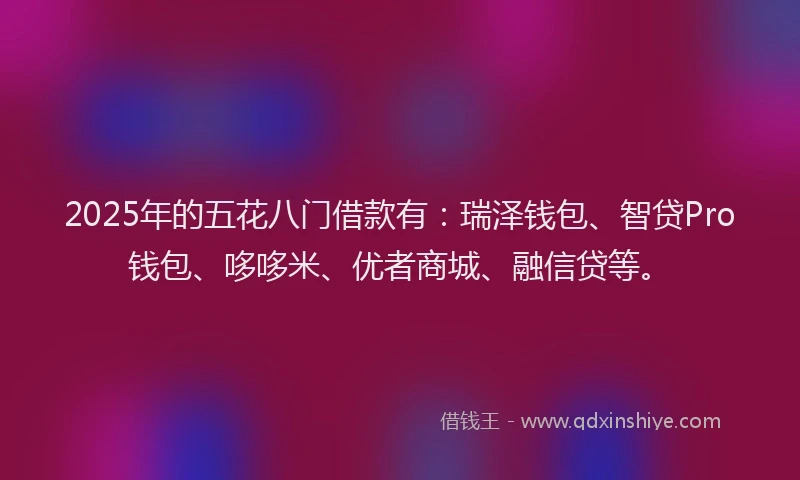 2025年的五花八门借款有：瑞泽钱包、智贷Pro钱包、哆哆米、优者商城、融信贷等。
