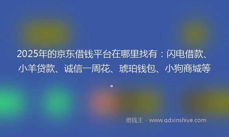 2025年的京东借钱平台在哪里找有：闪电借款、小羊贷款、诚信一周花、琥珀钱包、小狗商城等。