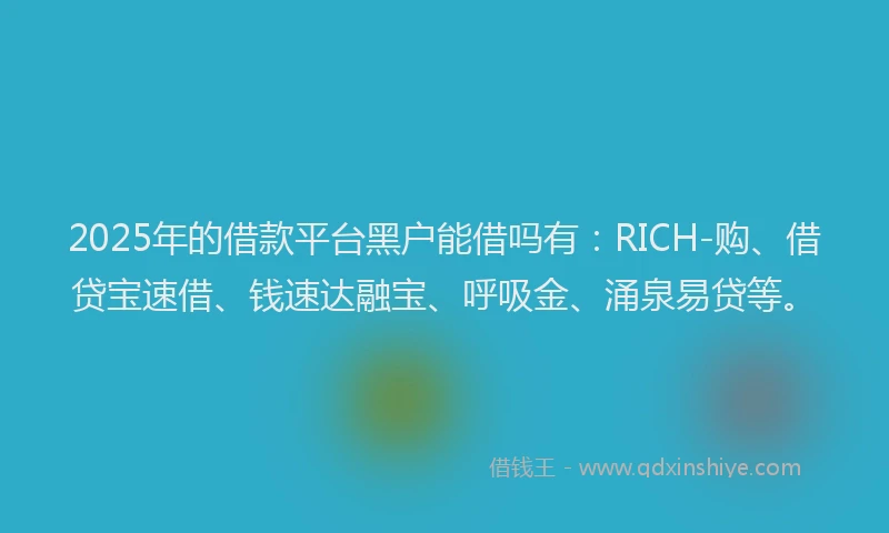 2025年的借款平台黑户能借吗有：RICH-购、借贷宝速借、钱速达融宝、呼吸金、涌泉易贷等。