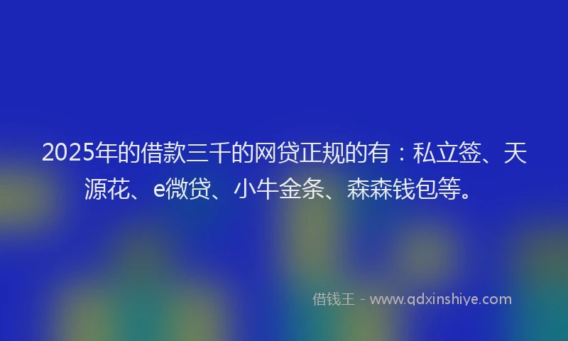 2025年的借款三千的网贷正规的有：私立签、天源花、e微贷、小牛金条、森森钱包等。