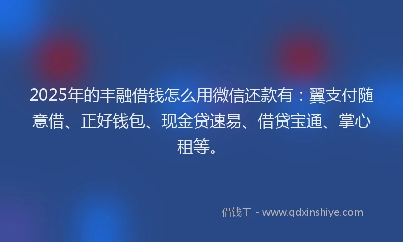 2025年的丰融借钱怎么用微信还款有：翼支付随意借、正好钱包、现金贷速易、借贷宝通、掌心租等。