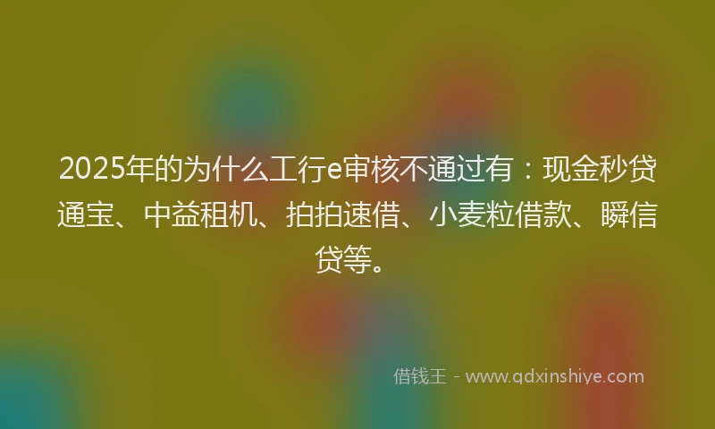 2025年的为什么工行e审核不通过有：现金秒贷通宝、中益租机、拍拍速借、小麦粒借款、瞬信贷等。