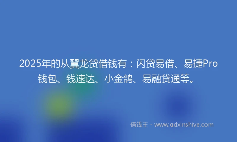 2025年的从翼龙贷借钱有：闪贷易借、易捷Pro钱包、钱速达、小金鸽、易融贷通等。