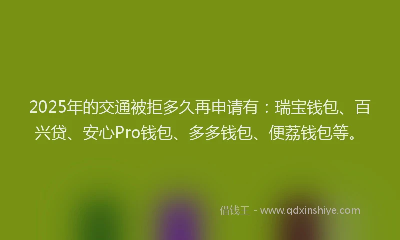 2025年的交通被拒多久再申请有：瑞宝钱包、百兴贷、安心Pro钱包、多多钱包、便荔钱包等。