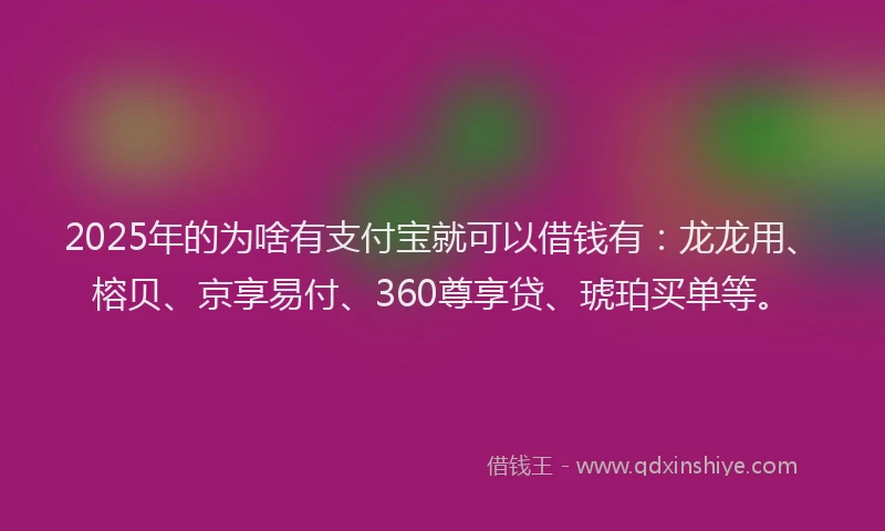 2025年的为啥有支付宝就可以借钱有：龙龙用、榕贝、京享易付、360尊享贷、琥珀买单等。
