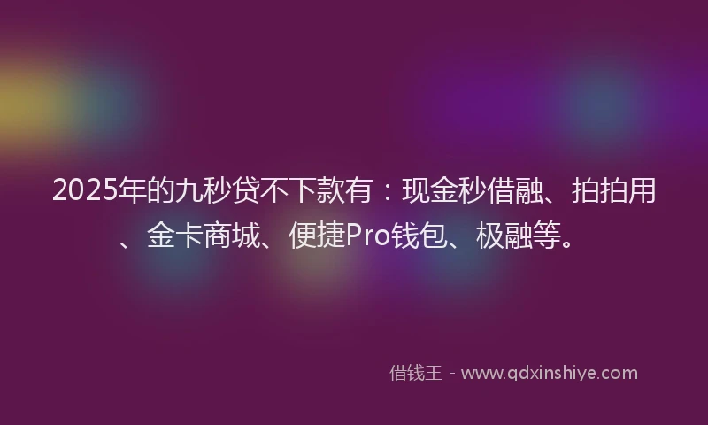 2025年的九秒贷不下款有：现金秒借融、拍拍用、金卡商城、便捷Pro钱包、极融等。