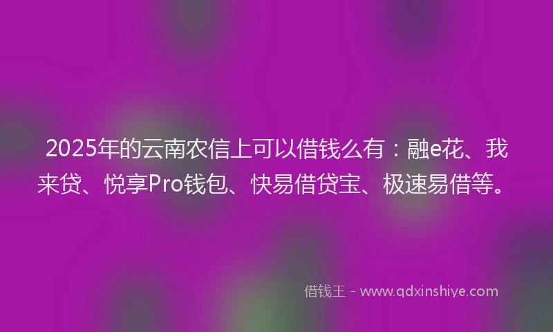 2025年的云南农信上可以借钱么有：融e花、我来贷、悦享Pro钱包、快易借贷宝、极速易借等。