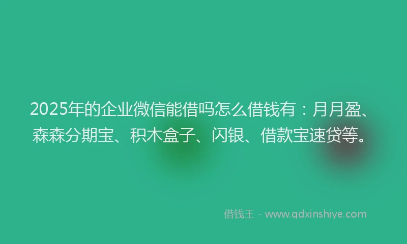 2025年的企业微信能借吗怎么借钱有：月月盈、森森分期宝、积木盒子、闪银、借款宝速贷等。