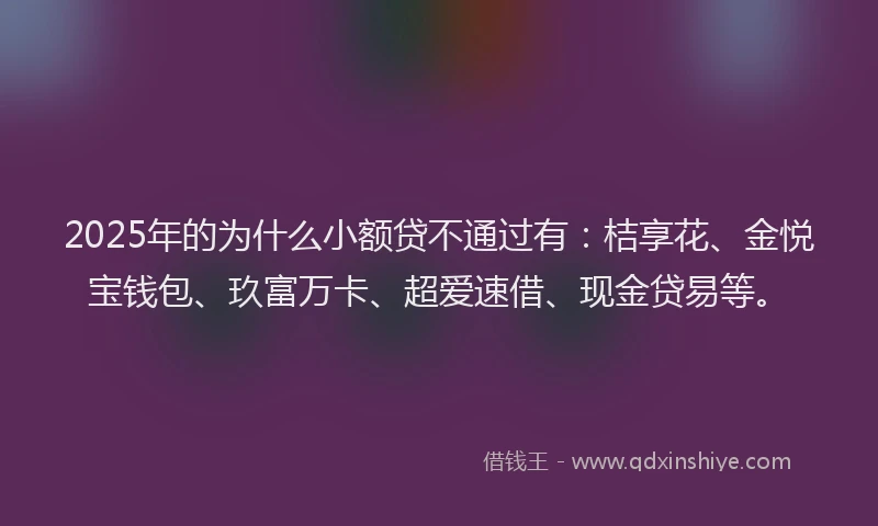 2025年的为什么小额贷不通过有：桔享花、金悦宝钱包、玖富万卡、超爱速借、现金贷易等。