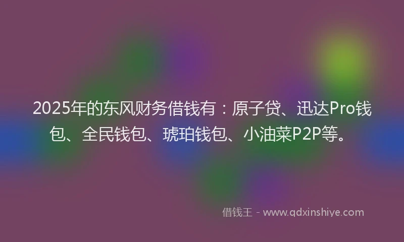 2025年的东风财务借钱有：原子贷、迅达Pro钱包、全民钱包、琥珀钱包、小油菜P2P等。