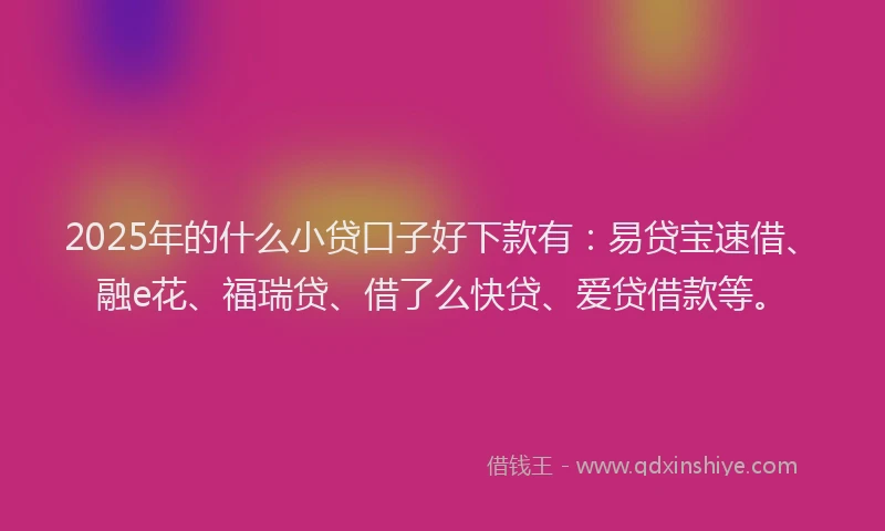 2025年的什么小贷口子好下款有：易贷宝速借、融e花、福瑞贷、借了么快贷、爱贷借款等。