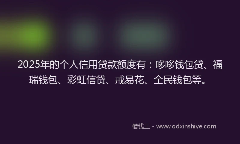 2025年的个人信用贷款额度有：哆哆钱包贷、福瑞钱包、彩虹信贷、戒易花、全民钱包等。
