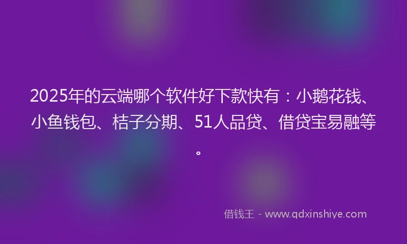 2025年的云端哪个软件好下款快有：小鹅花钱、小鱼钱包、桔子分期、51人品贷、借贷宝易融等。