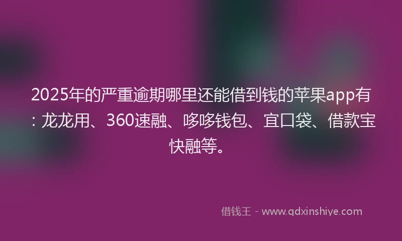2025年的严重逾期哪里还能借到钱的苹果app有：龙龙用、360速融、哆哆钱包、宜口袋、借款宝快融等。