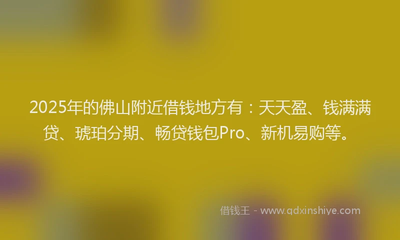 2025年的佛山附近借钱地方有：天天盈、钱满满贷、琥珀分期、畅贷钱包Pro、新机易购等。