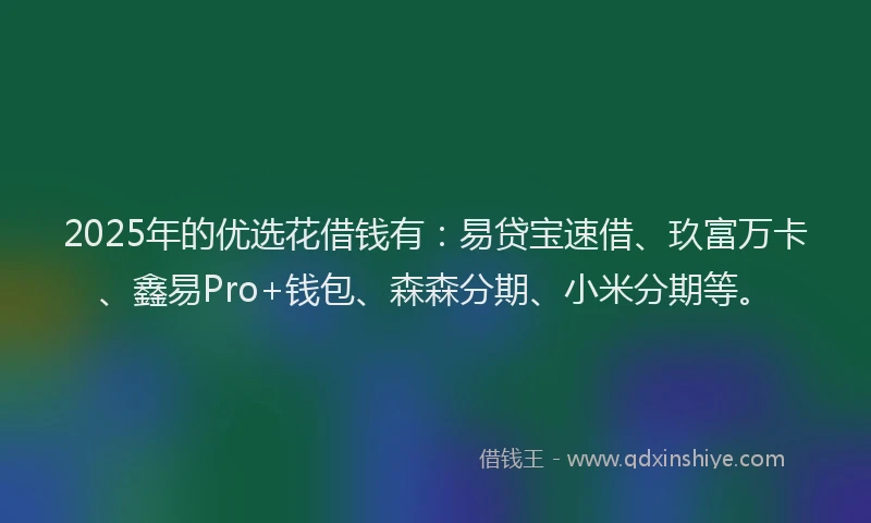 2025年的优选花借钱有：易贷宝速借、玖富万卡、鑫易Pro+钱包、森森分期、小米分期等。