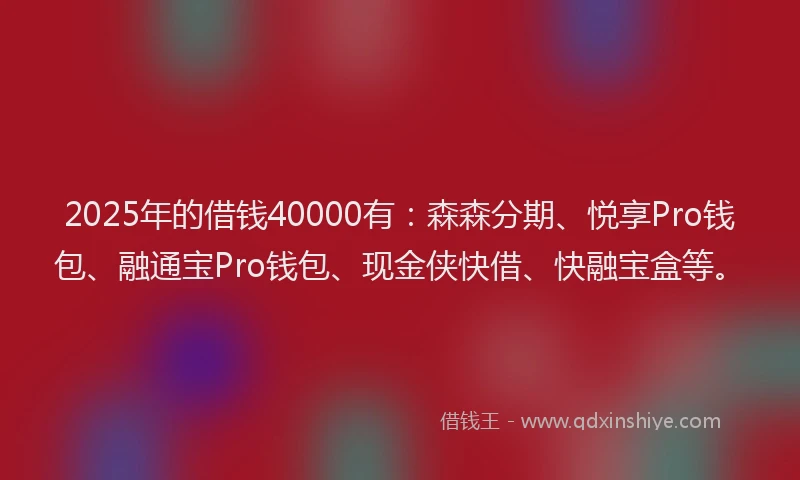 2025年的借钱40000有：森森分期、悦享Pro钱包、融通宝Pro钱包、现金侠快借、快融宝盒等。