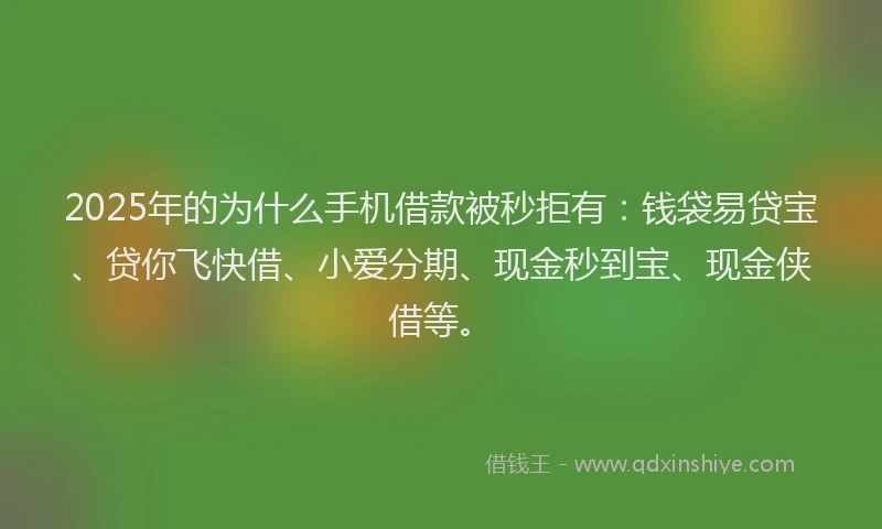 2025年的为什么手机借款被秒拒有：钱袋易贷宝、贷你飞快借、小爱分期、现金秒到宝、现金侠借等。