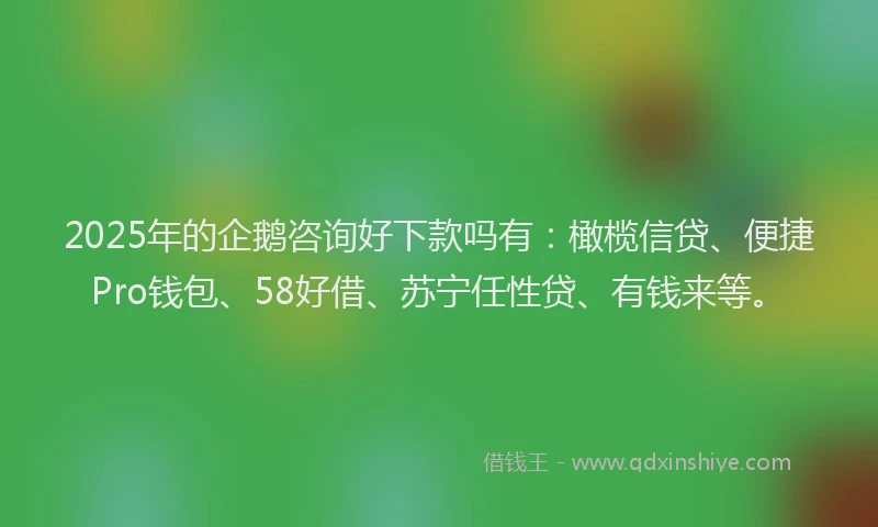 2025年的企鹅咨询好下款吗有：橄榄信贷、便捷Pro钱包、58好借、苏宁任性贷、有钱来等。
