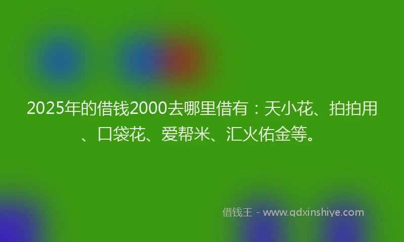 2025年的借钱2000去哪里借有：天小花、拍拍用、口袋花、爱帮米、汇火佑金等。