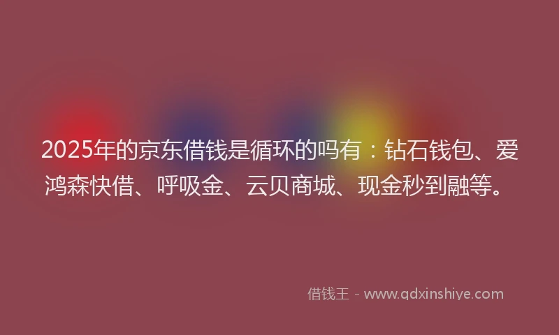 2025年的京东借钱是循环的吗有：钻石钱包、爱鸿森快借、呼吸金、云贝商城、现金秒到融等。