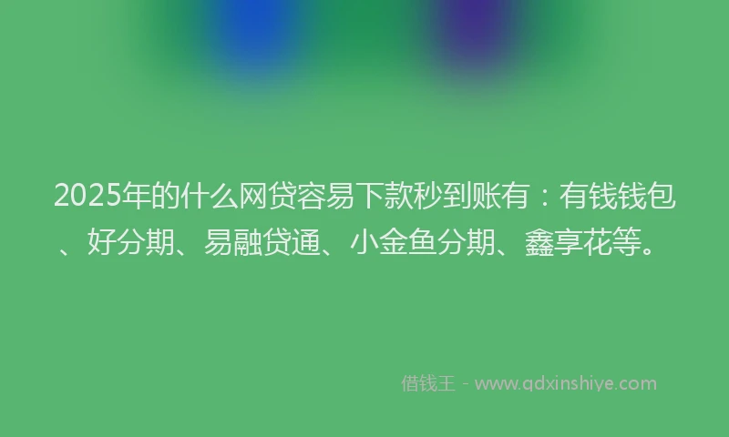 2025年的什么网贷容易下款秒到账有：有钱钱包、好分期、易融贷通、小金鱼分期、鑫享花等。