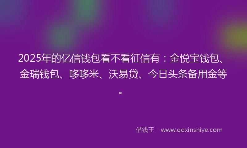 2025年的亿信钱包看不看征信有：金悦宝钱包、金瑞钱包、哆哆米、沃易贷、今日头条备用金等。