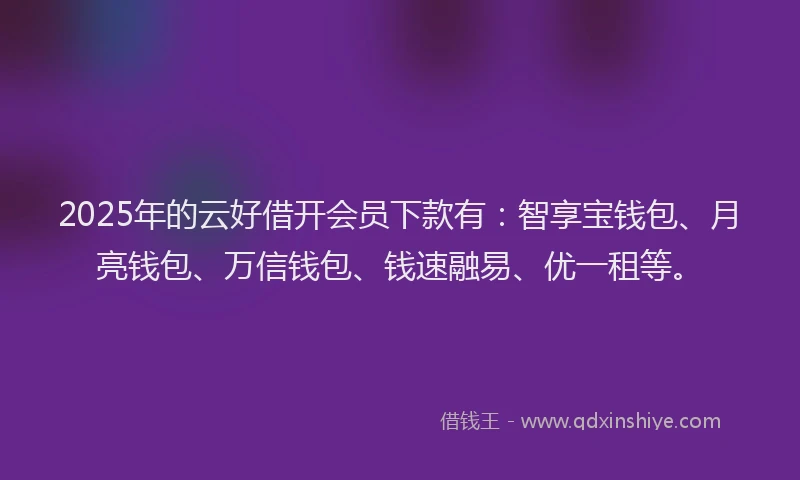 2025年的云好借开会员下款有：智享宝钱包、月亮钱包、万信钱包、钱速融易、优一租等。