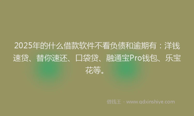 2025年的什么借款软件不看负债和逾期有：洋钱速贷、替你速还、口袋贷、融通宝Pro钱包、乐宝花等。