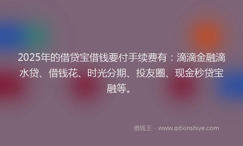 2025年的借贷宝借钱要付手续费有：滴滴金融滴水贷、借钱花、时光分期、投友圈、现金秒贷宝融等。