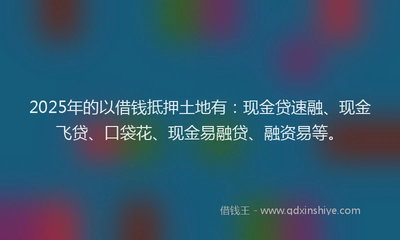 2025年的以借钱抵押土地有：现金贷速融、现金飞贷、口袋花、现金易融贷、融资易等。