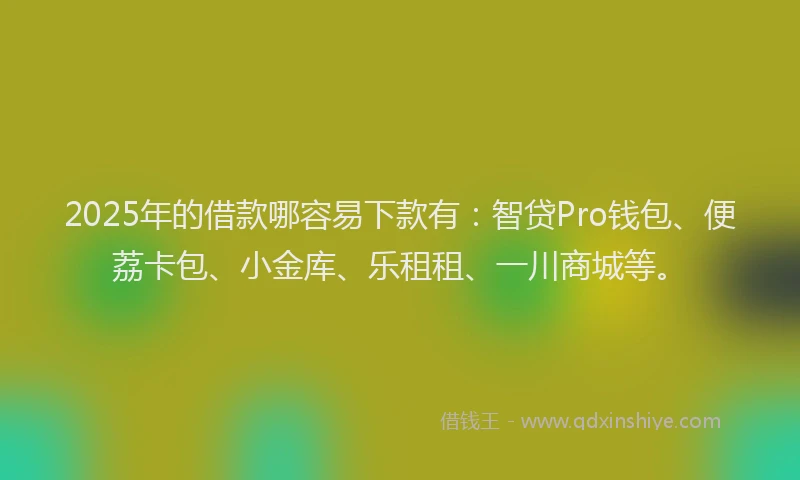 2025年的借款哪容易下款有：智贷Pro钱包、便荔卡包、小金库、乐租租、一川商城等。