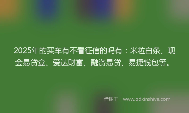 2025年的买车有不看征信的吗有：米粒白条、现金易贷盒、爱达财富、融资易贷、易捷钱包等。