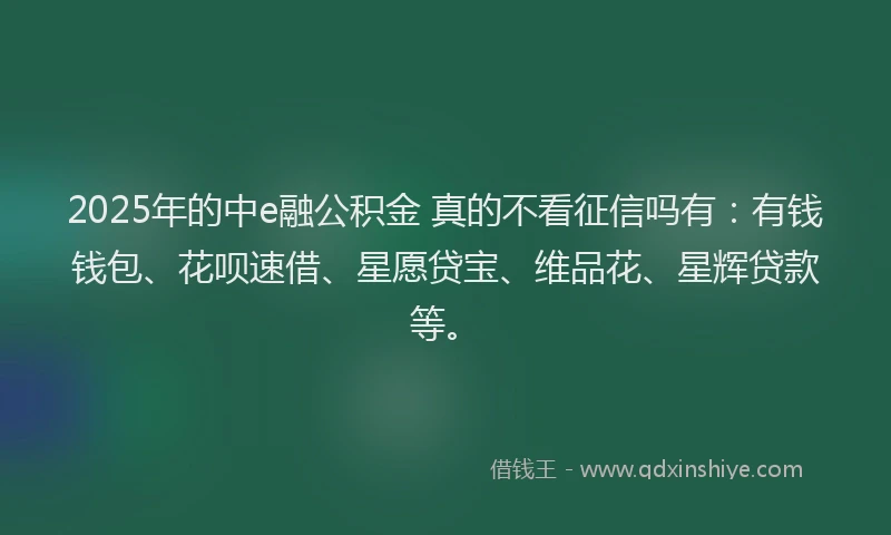 2025年的中e融公积金 真的不看征信吗有：有钱钱包、花呗速借、星愿贷宝、维品花、星辉贷款等。