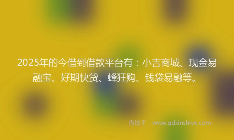 2025年的今借到借款平台有：小吉商城、现金易融宝、好期快贷、蜂狂购、钱袋易融等。