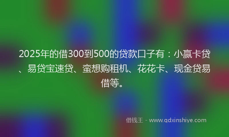 2025年的借300到500的贷款口子有：小赢卡贷、易贷宝速贷、蛮想购租机、花花卡、现金贷易借等。