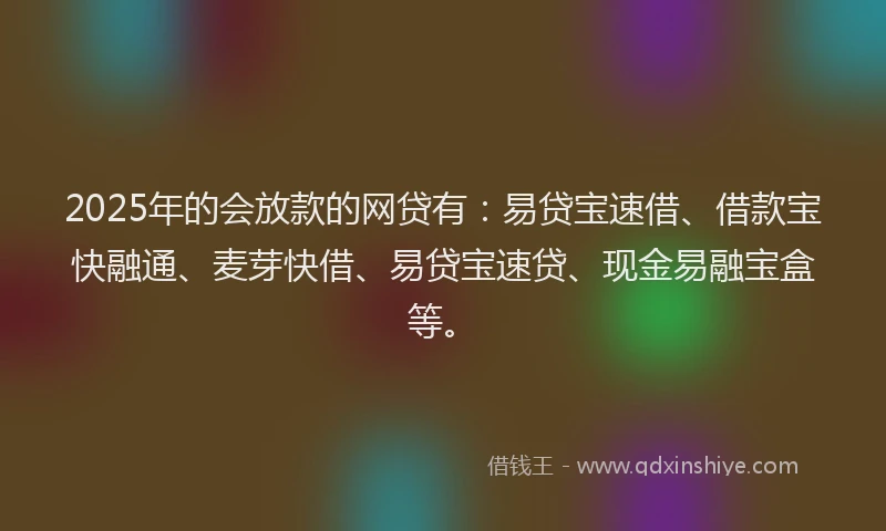 2025年的会放款的网贷有：易贷宝速借、借款宝快融通、麦芽快借、易贷宝速贷、现金易融宝盒等。