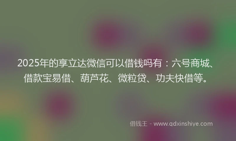 2025年的享立达微信可以借钱吗有：六号商城、借款宝易借、葫芦花、微粒贷、功夫快借等。