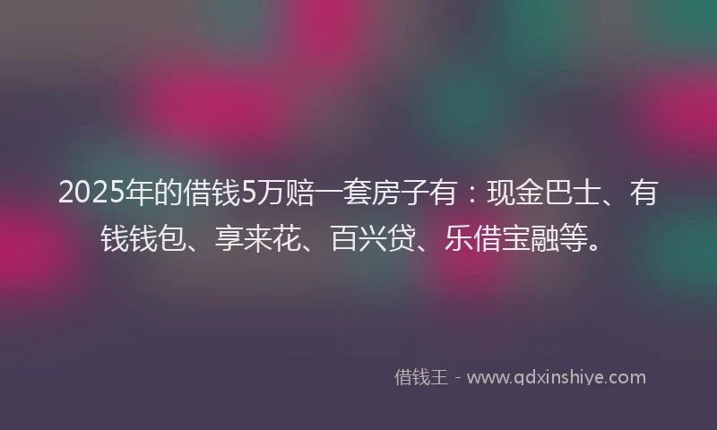 2025年的借钱5万赔一套房子有：现金巴士、有钱钱包、享来花、百兴贷、乐借宝融等。