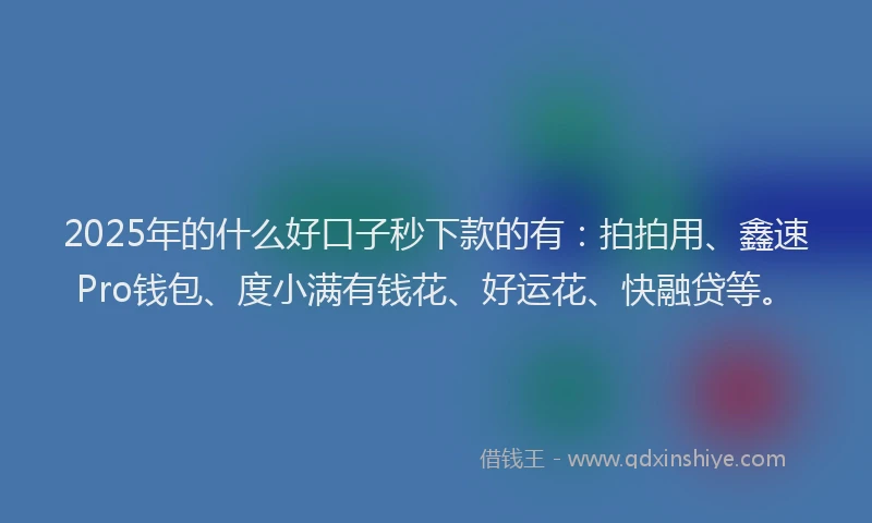 2025年的什么好口子秒下款的有：拍拍用、鑫速Pro钱包、度小满有钱花、好运花、快融贷等。