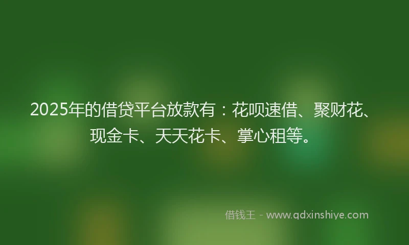 2025年的借贷平台放款有：花呗速借、聚财花、现金卡、天天花卡、掌心租等。