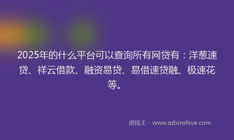 2025年的什么平台可以查询所有网贷有：洋葱速贷、祥云借款、融资易贷、易借速贷融、极速花等。