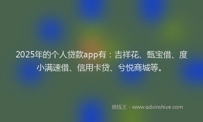 2025年的个人贷款app有：吉祥花、甄宝借、度小满速借、信用卡贷、兮悦商城等。