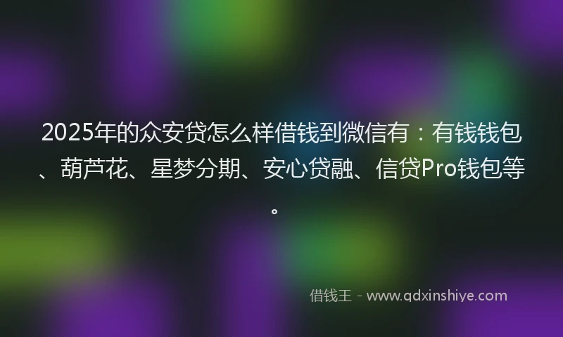 2025年的众安贷怎么样借钱到微信有：有钱钱包、葫芦花、星梦分期、安心贷融、信贷Pro钱包等。