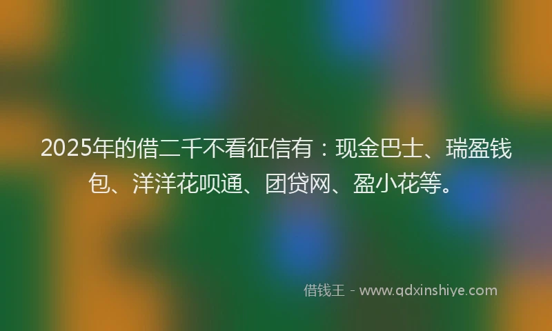 2025年的借二千不看征信有：现金巴士、瑞盈钱包、洋洋花呗通、团贷网、盈小花等。