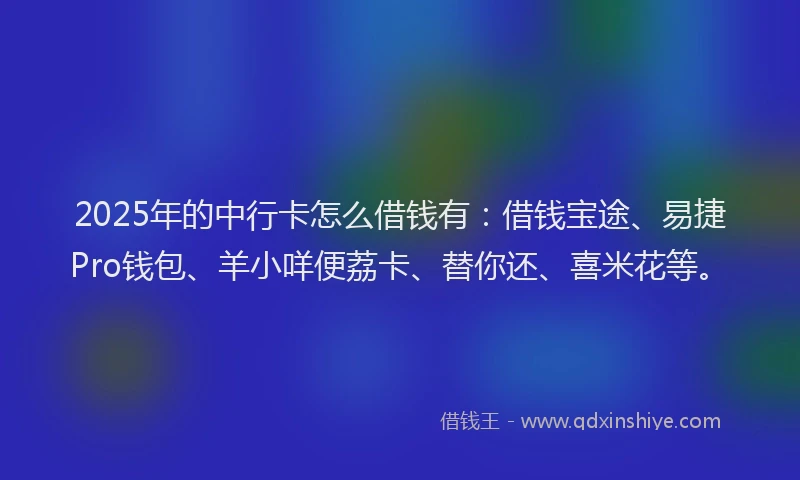2025年的中行卡怎么借钱有：借钱宝途、易捷Pro钱包、羊小咩便荔卡、替你还、喜米花等。
