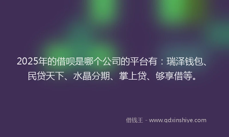 2025年的借呗是哪个公司的平台有：瑞泽钱包、民贷天下、水晶分期、掌上贷、够享借等。