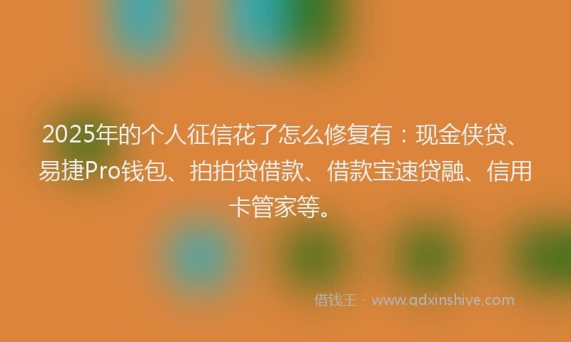 2025年的个人征信花了怎么修复有：现金侠贷、易捷Pro钱包、拍拍贷借款、借款宝速贷融、信用卡管家等。