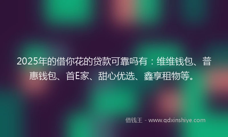 2025年的借你花的贷款可靠吗有：维维钱包、普惠钱包、首E家、甜心优选、鑫享租物等。